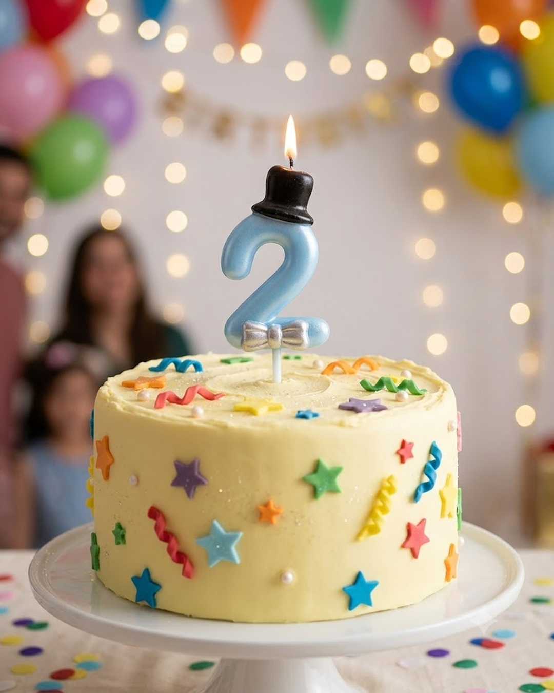 Blue Number 2 Birthday Candle with Bow Tie