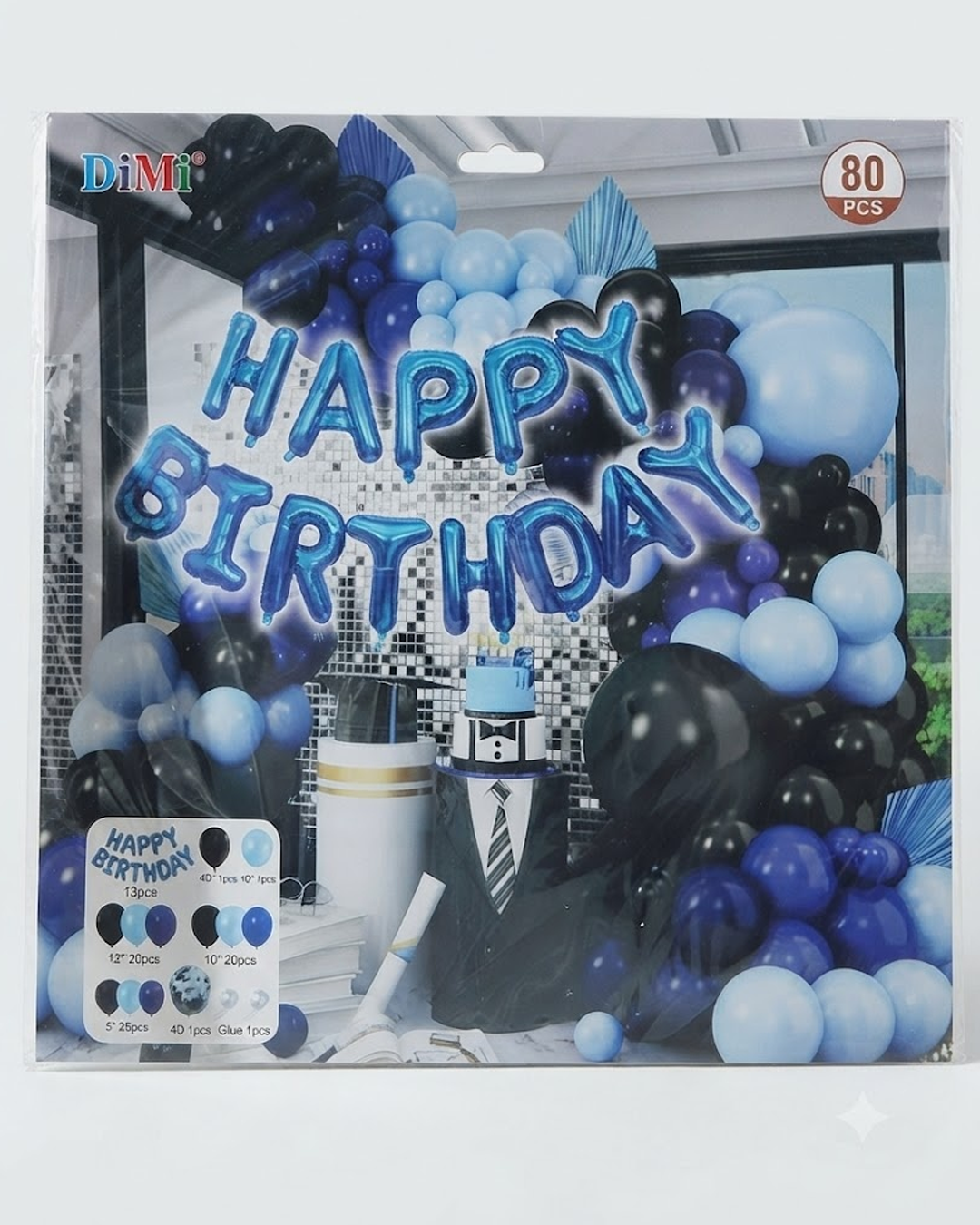 Happy Birthday Blue and Black Balloon Decoration Set - Image 2