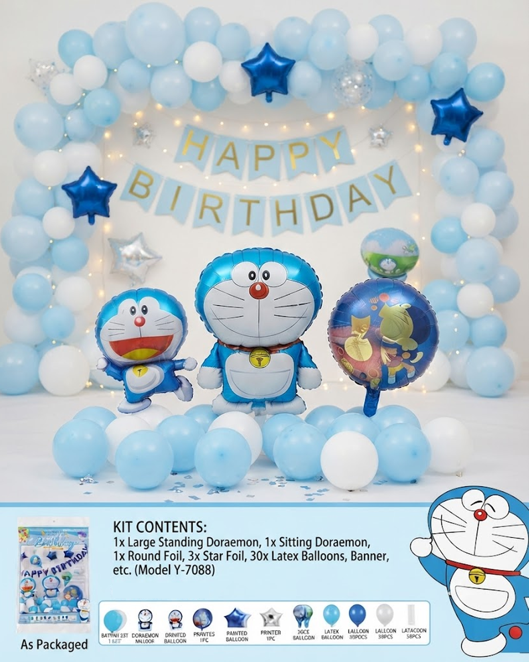 Doraemon Theme Happy Birthday Foil Balloon Set