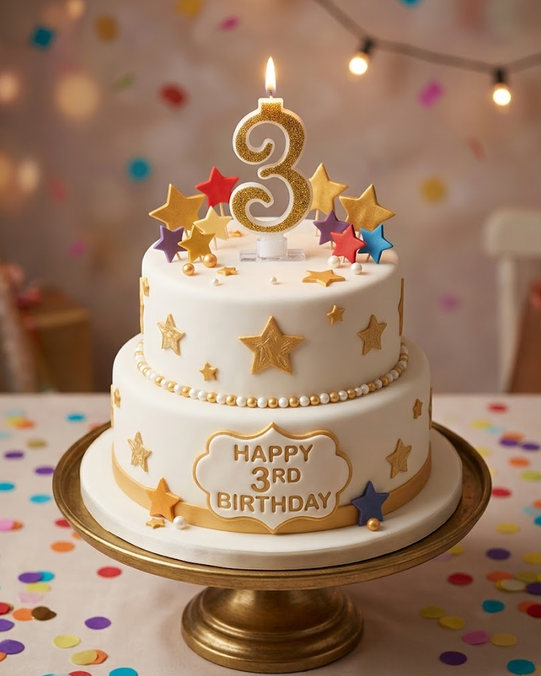 Golden Glitter Number 3 Birthday Cake Candle