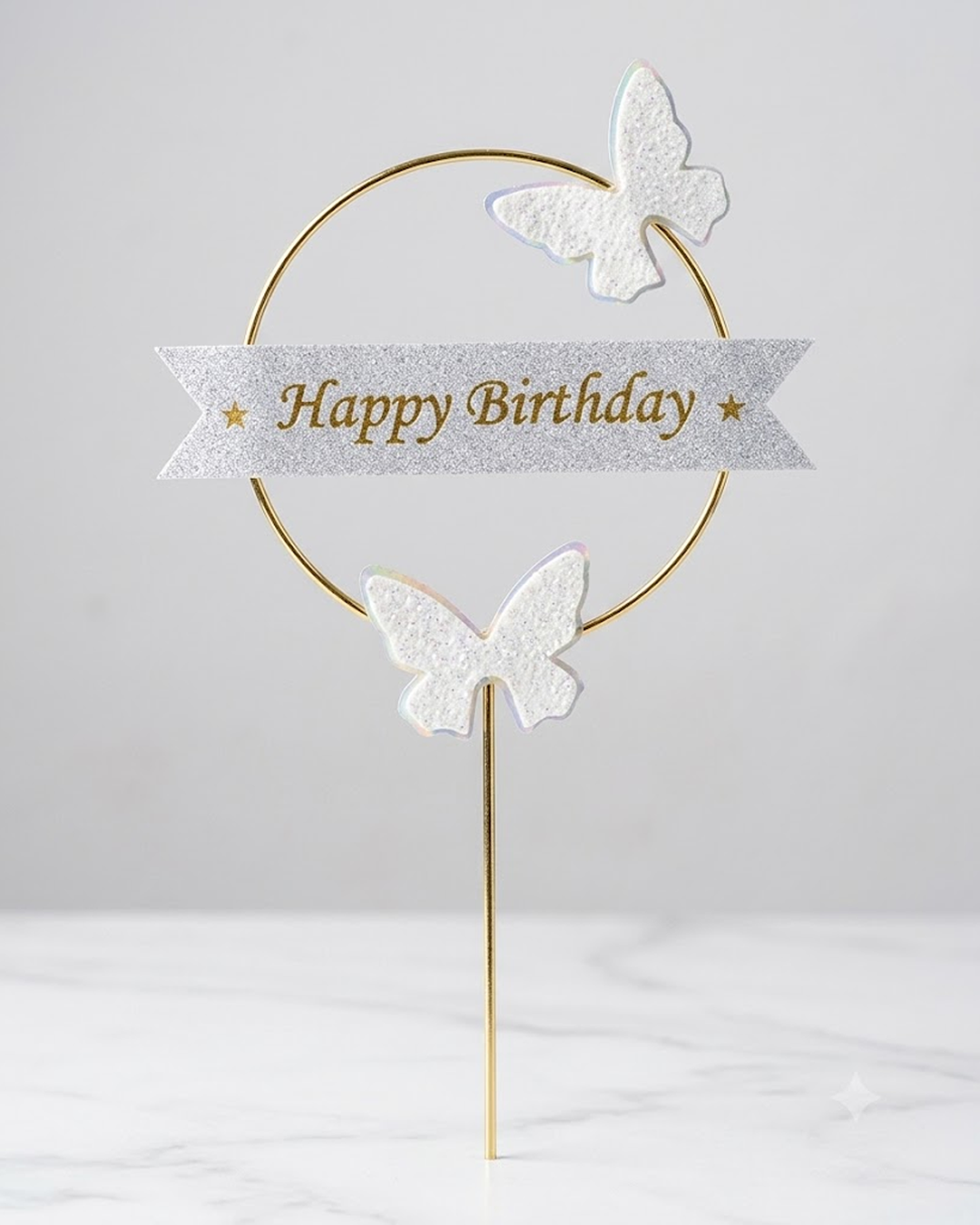 Elegant "Happy Birthday" Hoop Cake Topper with Butterflies - Image 2