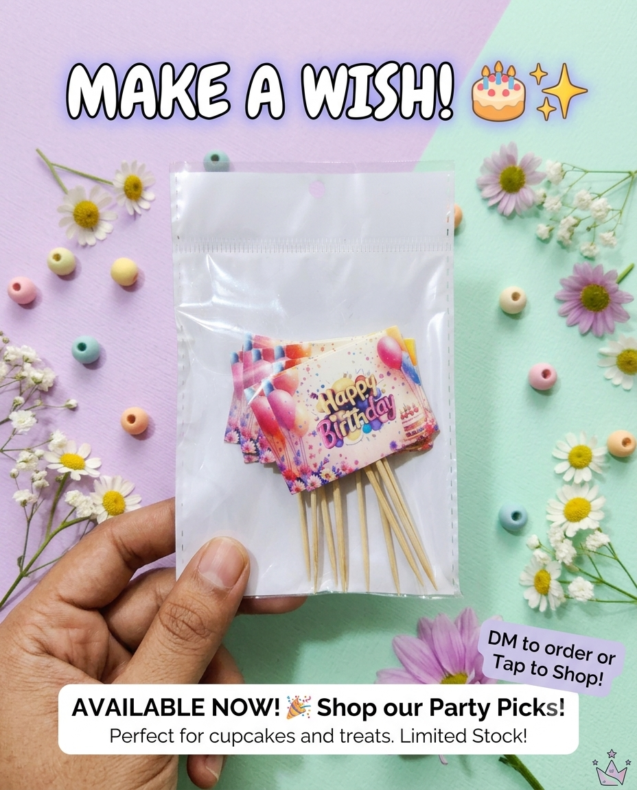 “Make a Wish!” Floral Happy Birthday Cake Topper Set