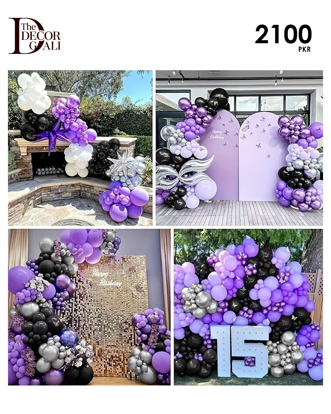 Black, Metallic Silver and Purple Balloon Decoration Set - Image 4