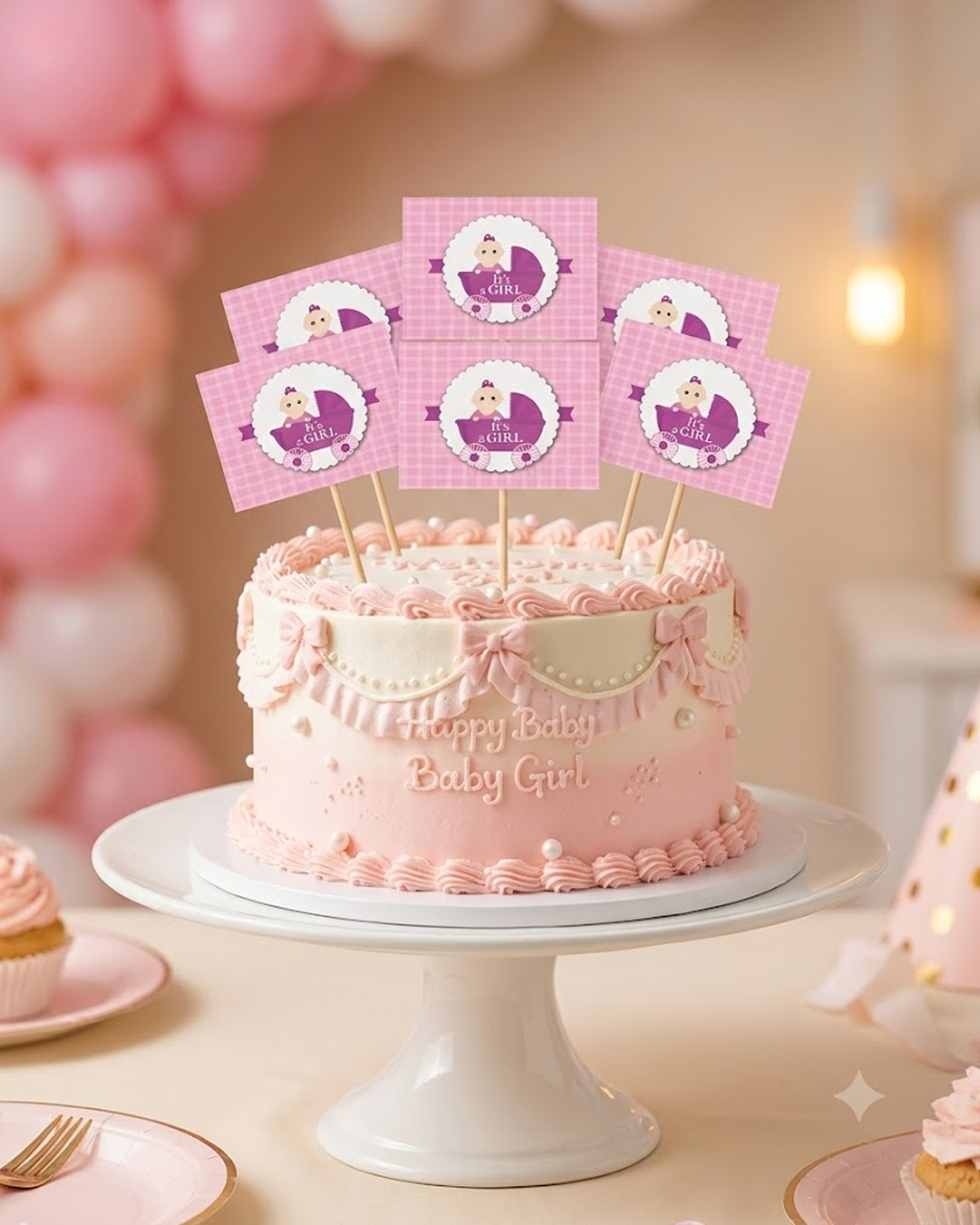 “It’s a Girl!” Baby Shower Cupcake Topper Set