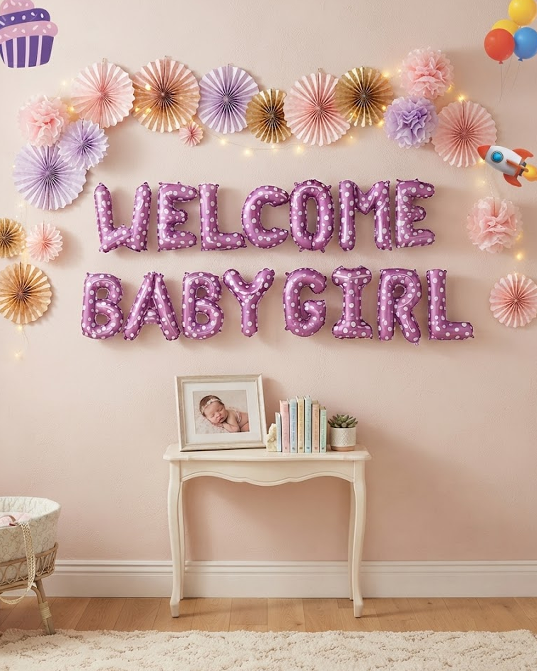 Welcome Baby Girl Foil Balloon Set – 15 Pieces